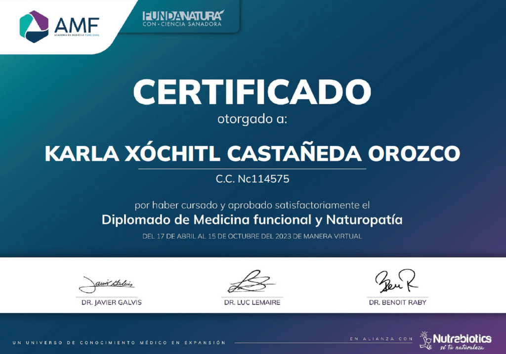 certificado medicina funcional Karla